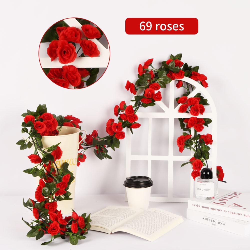 1pcs Artificial Flowers Vine 45pcs / 69pcs Rose Fake Flower Hanging Garland DIY Plants Home Wedding Room Decor Decoration Wall