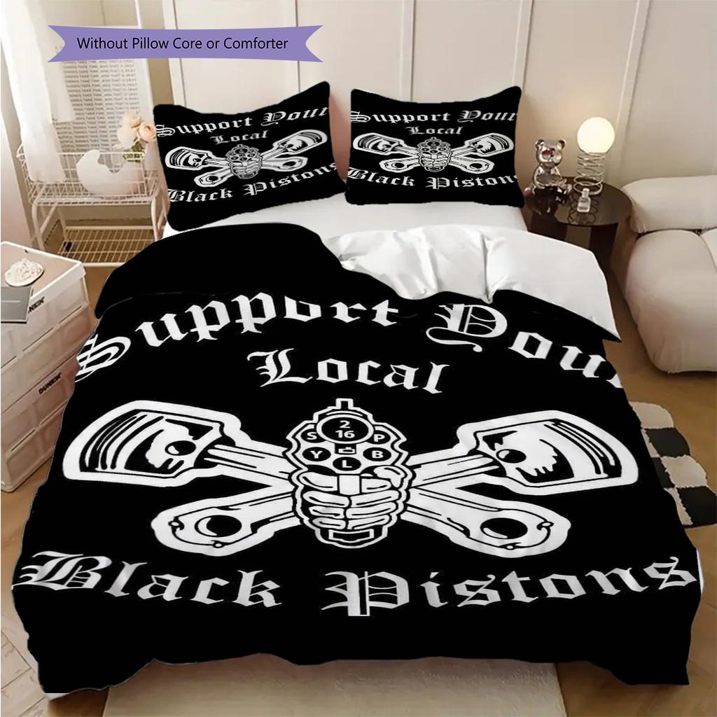 Skull Flames Wings Engines Three-piece Set (1 * Duvet Cover + 2 * Pillowcase, Without Core) 2D Flat Christmas Birthday Gift Duvet Cover and Pillowcase