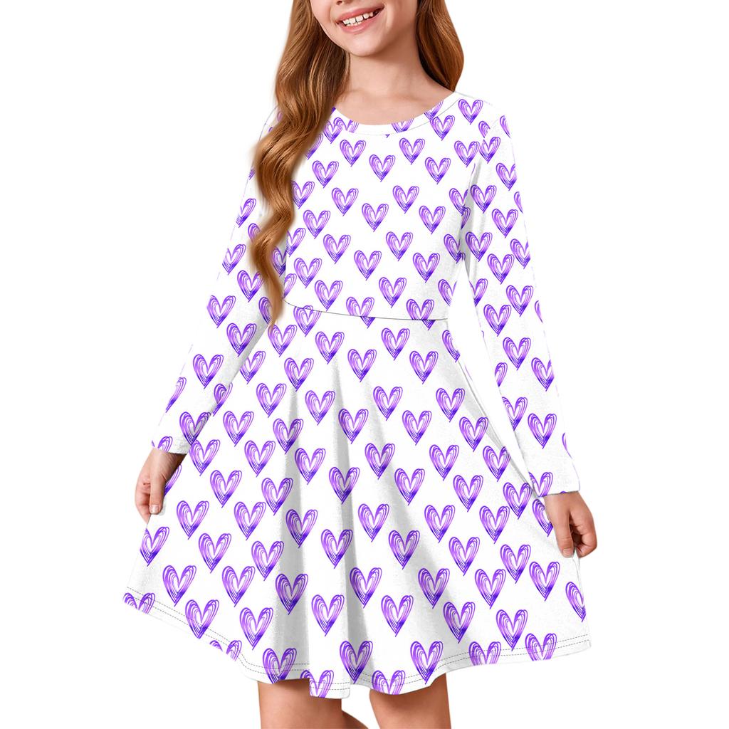 Girls' Summer Princess Dress - Long Sleeve A-Line T-Shirt Dress Valentine's Day