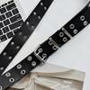 Y2K Punk Black Leather Belt for Women - Cutout Rivet, Double Row Buckle, Full Hole Design