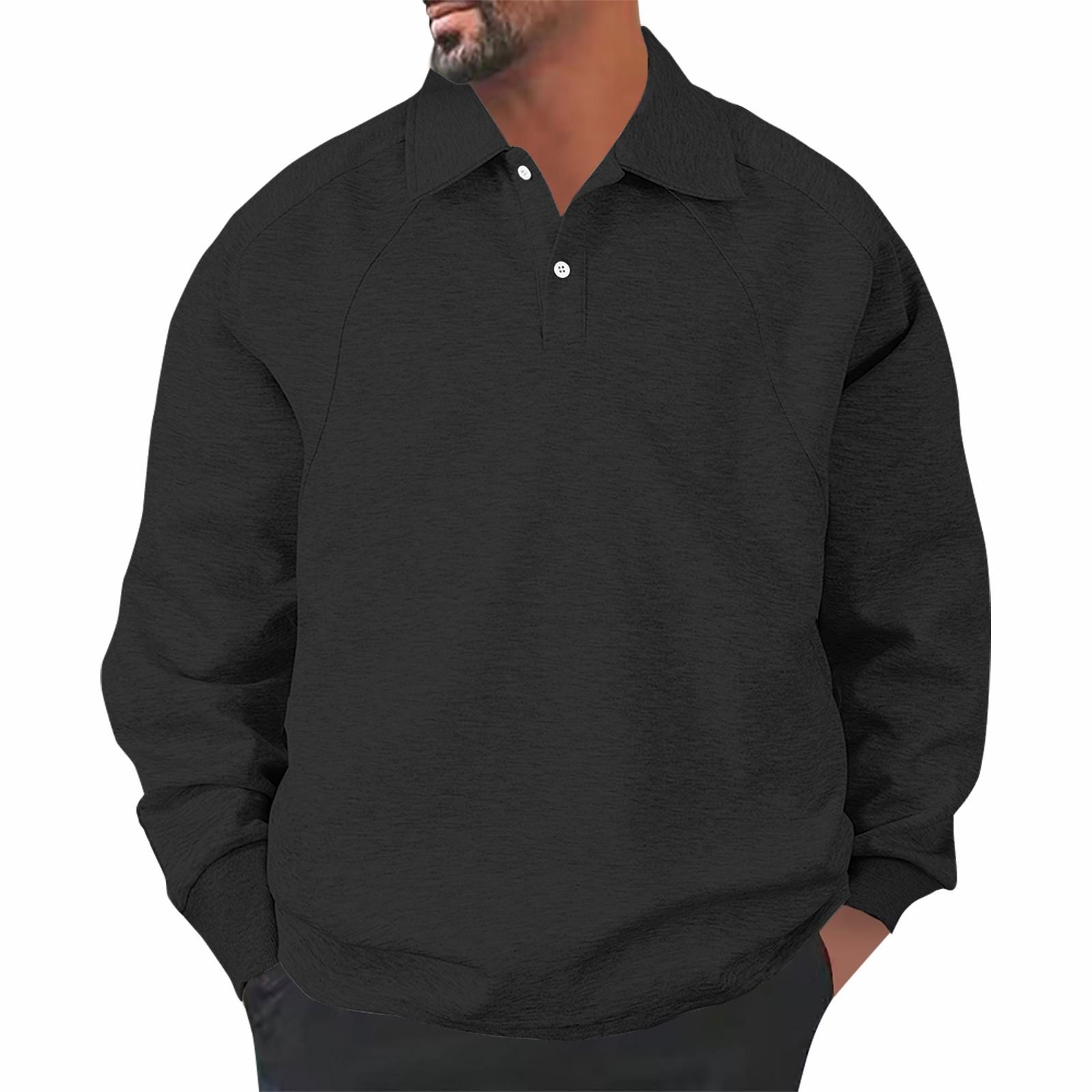 

Мужской повседневный однотонный топ с лацканами и воротником на пуговицах L чёрный