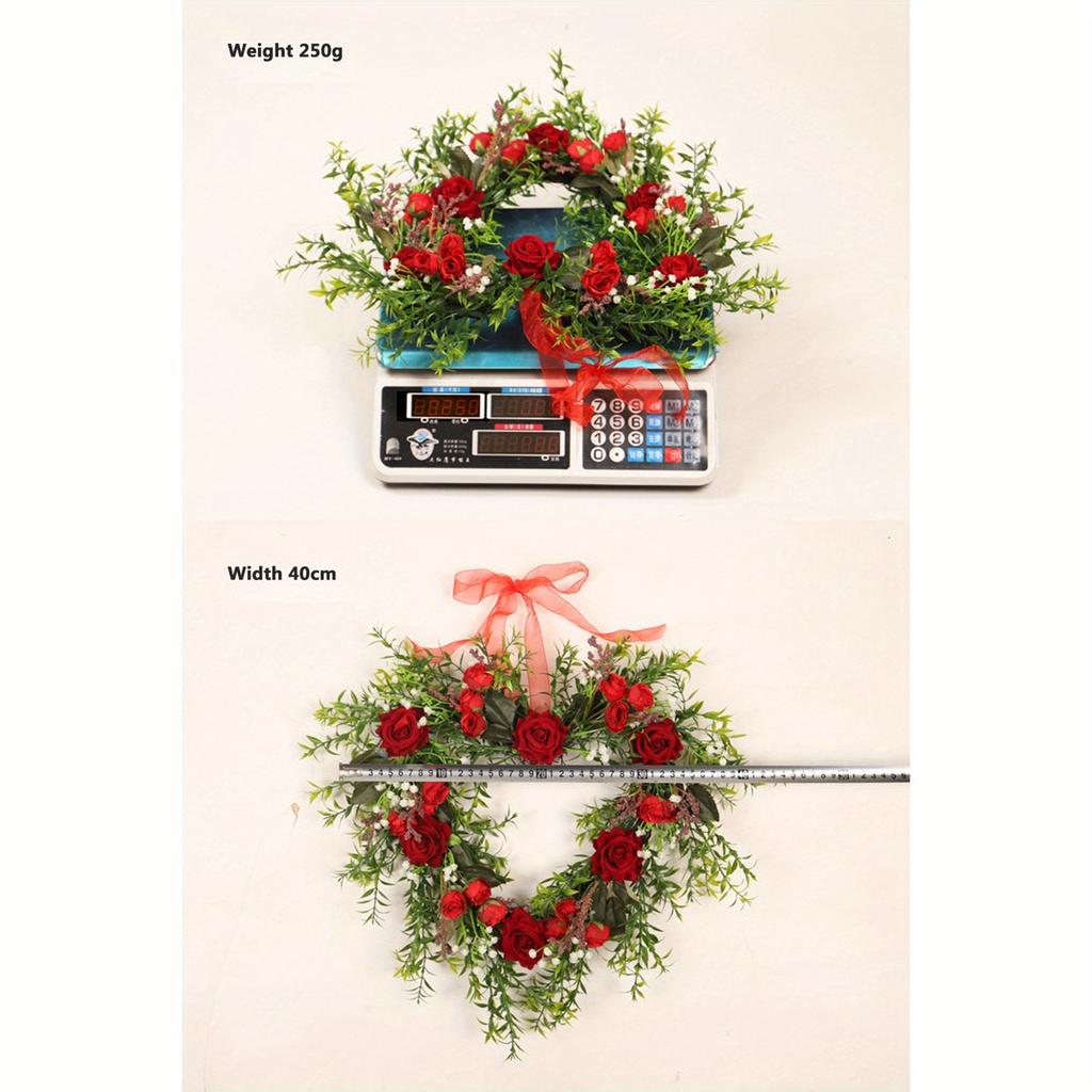 Valentines Day Heart-shaped Decorative Wreath, Hanging Garlands with Artificial Roses and Leaves, With/ Without Light