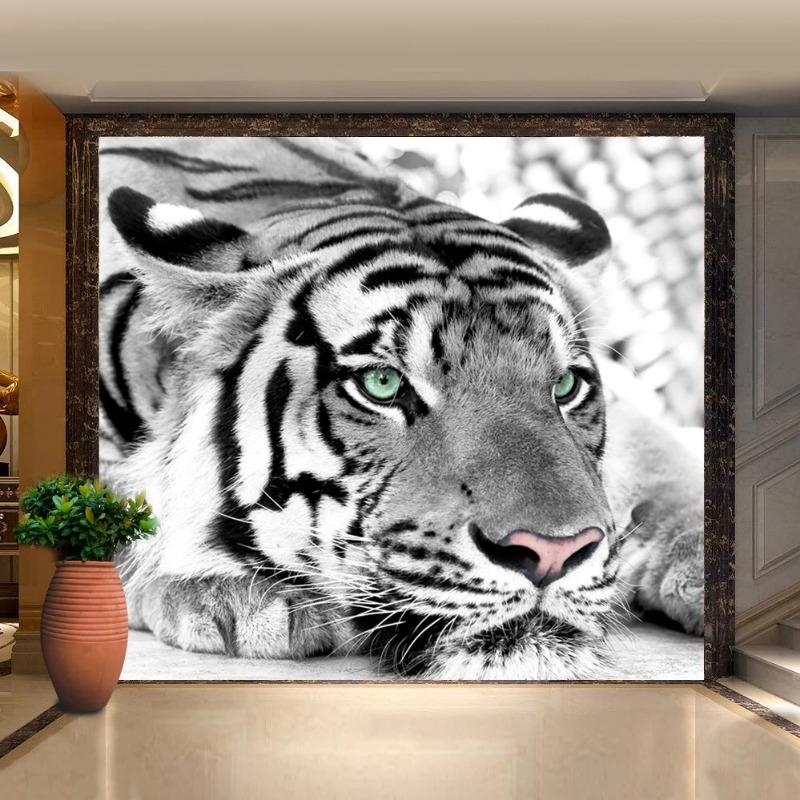 3D Stereo Black and White Tiger Photo Mural Wall Paper for Living Room TV Background Home Decor 3D Room Wallpaper