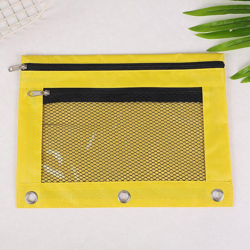 Oxford Cloth B5 Eyelet Ring Binder with Transparent Pencil Case and Three-Hole Double Zipper