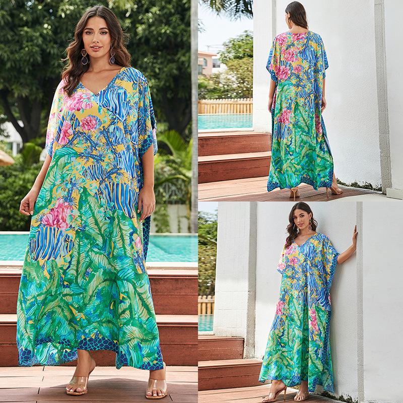 European-American Cotton Tie-Dye Beach Dress: Loose Robe & Bikini Cover-Up