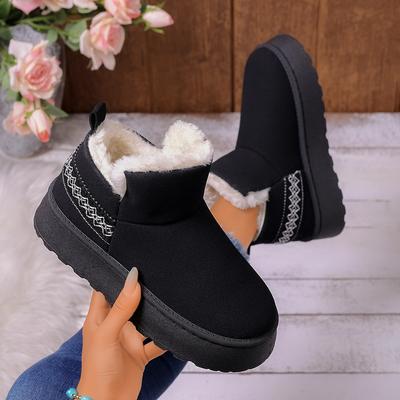 Chaussures paresseuses à tube court chaud en velours à semelles épaisses chaussures en coton hiver une pédale à semelles épaisses rétro bottes de neige femmes