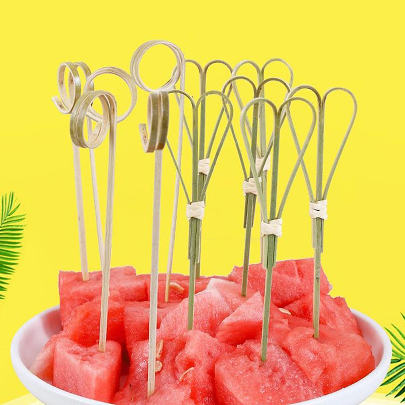 100Pcs/Bag Party Disposable Tableware Cocktail Knotted Bamboo Pick Fruit Skewers