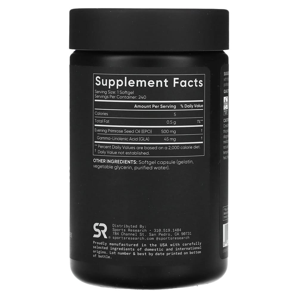Sports Research Evening Primrose 500mg Softgels, 240 Count