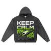 DTG Print Knitted Denim Zip-Up Hoodie Keep Calm And Ride On Brother Print Zipper Hoodies  