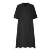 V Neck 3/4 Sleeve Linen Cotton Midi Dress 3 Front Buttons Loose A Line Dress With Dual Side Pockets Breathable Casual Spring Oversized Flowy Sundress