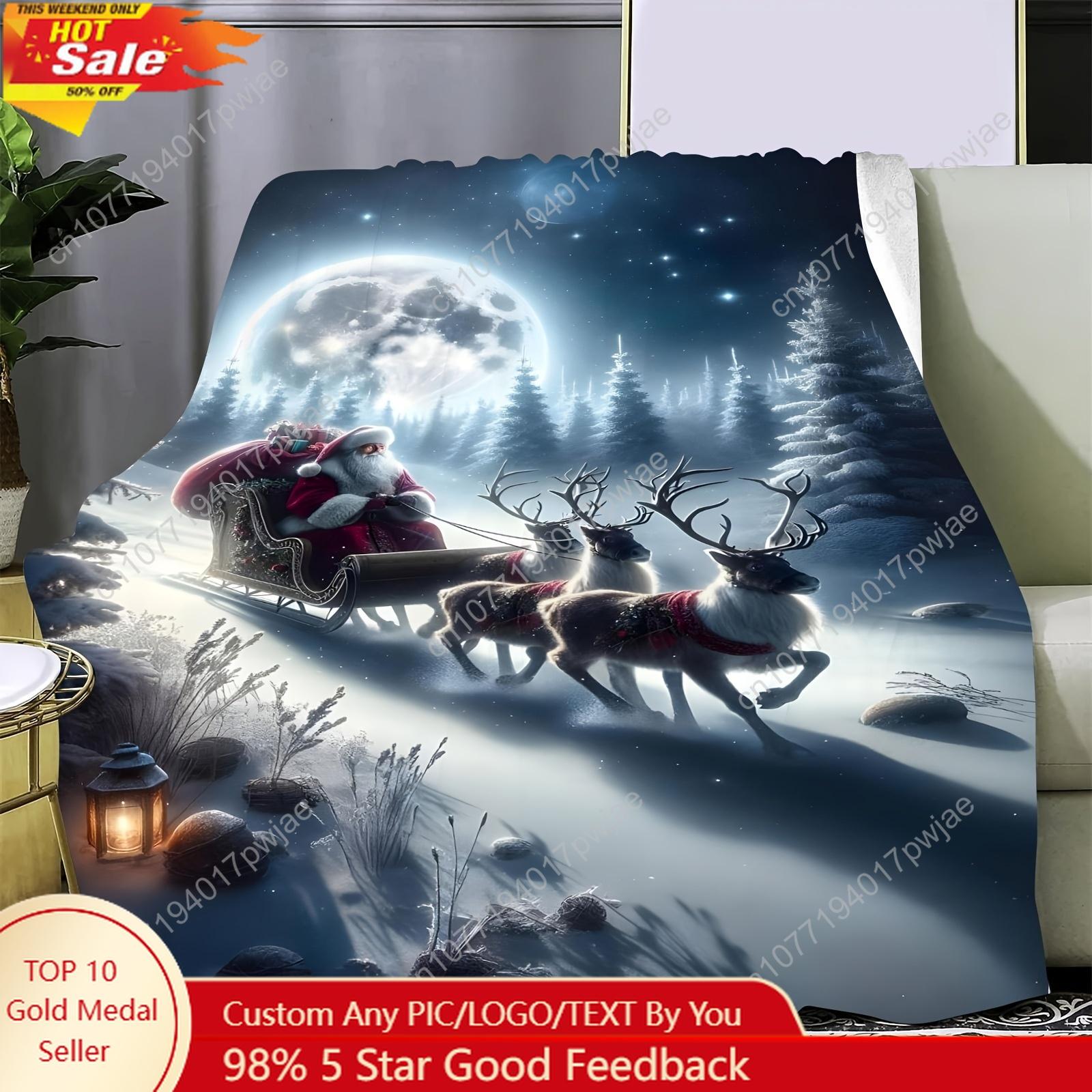 [All-Season Soft Flannel Throw] Bohemian Style Flannel Throw Blanket - Christmas Santa and Reindeer Pattern, All-Season Soft Kni 75X95CM