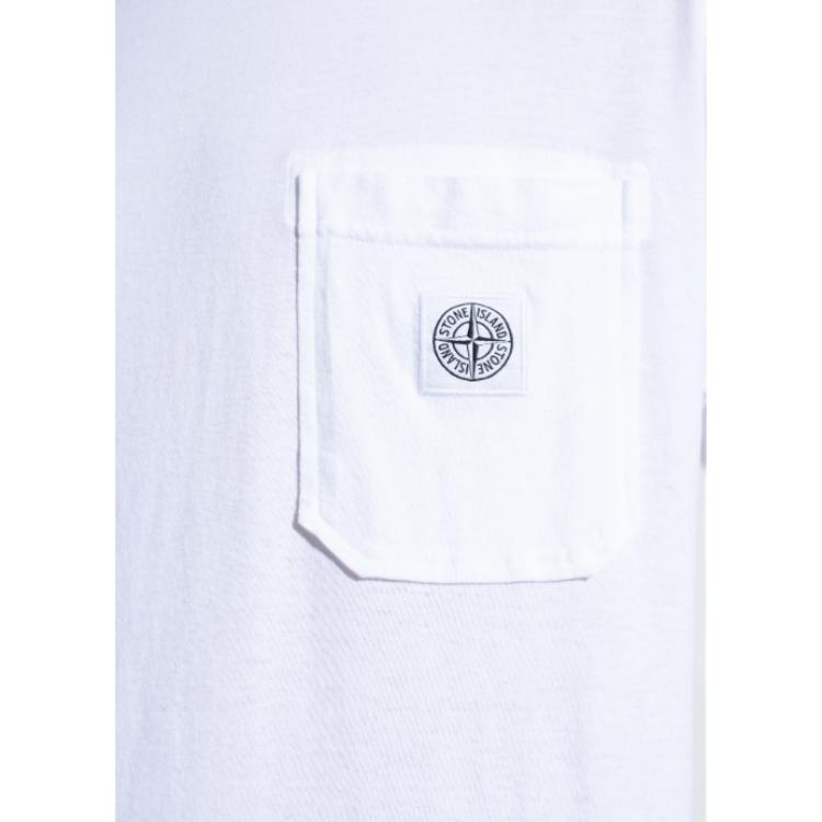 STONE ISLAND Solid Color Crew Neck Fitted Short Sleeve T-Shirt Men Tops White 801521957-A0001
