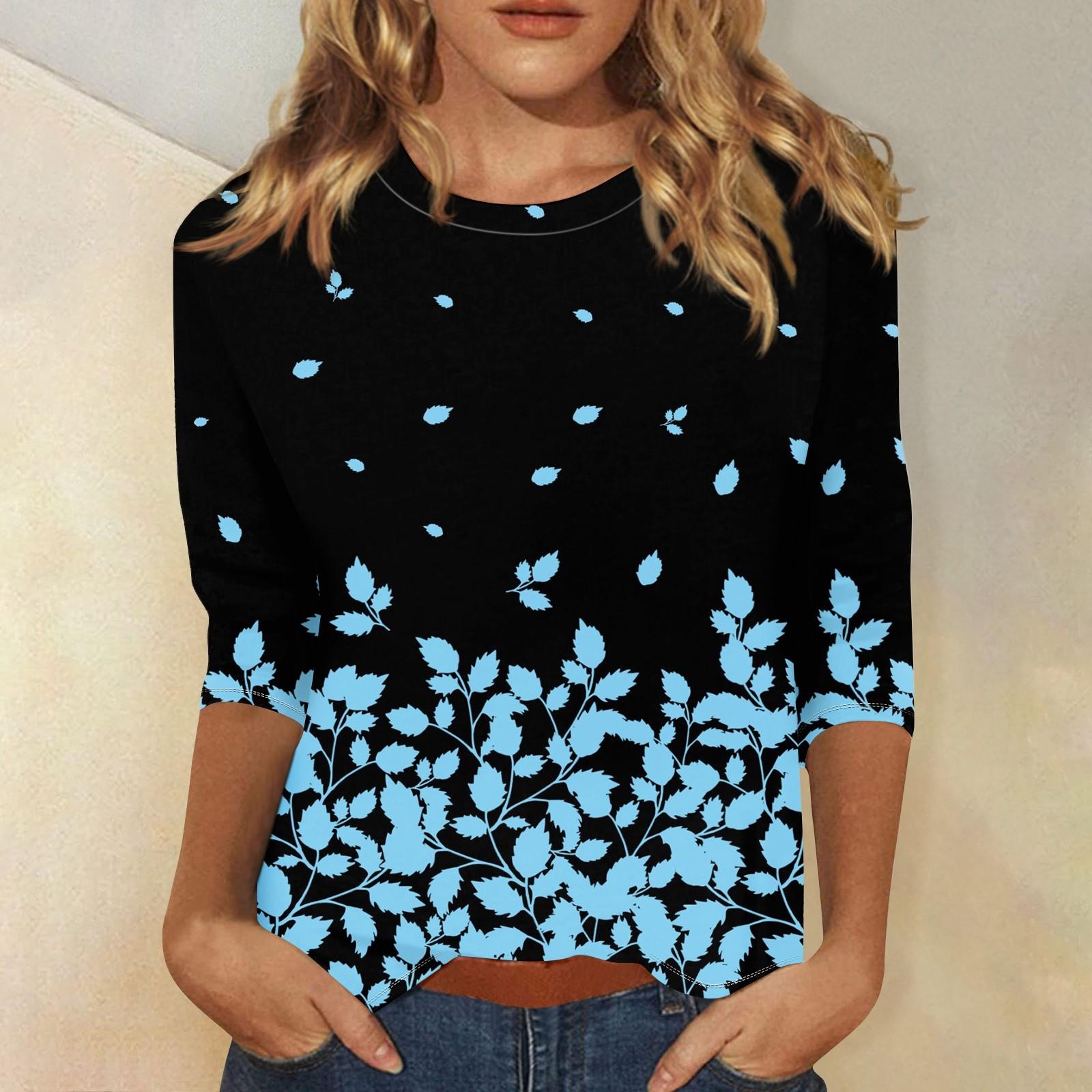 

Летние топы с круглым вырезом и рукавами 3/4 2024 года, женские туники с винтажным цветочным принтом, повседневные футболки больших размеров, базовые топы для вечеринок и праздников XL
