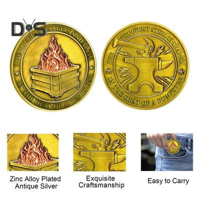 Medaglia Sfida Motivo Fiamme Cestino dei Rifiuti Colore Argento Retrò Medaglia Sfida Accessorio Unico per Scrivania Ufficio Regalo Commemorativo (Nuova Lettera)