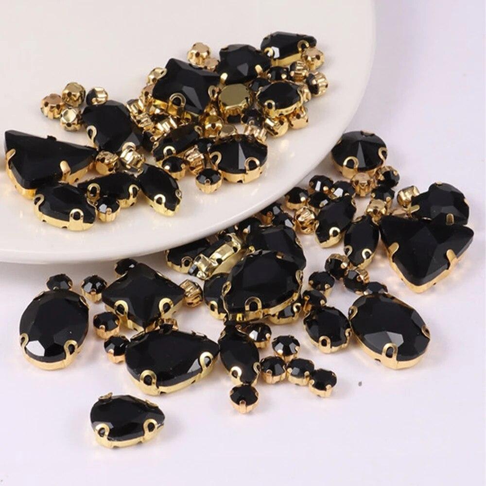 Sew On Rhinestones, Choupee 130PCS Sew On Glass Rhinestone Metal Back Prong Setting Sewing Claw Rhinestone Mixed Shapes