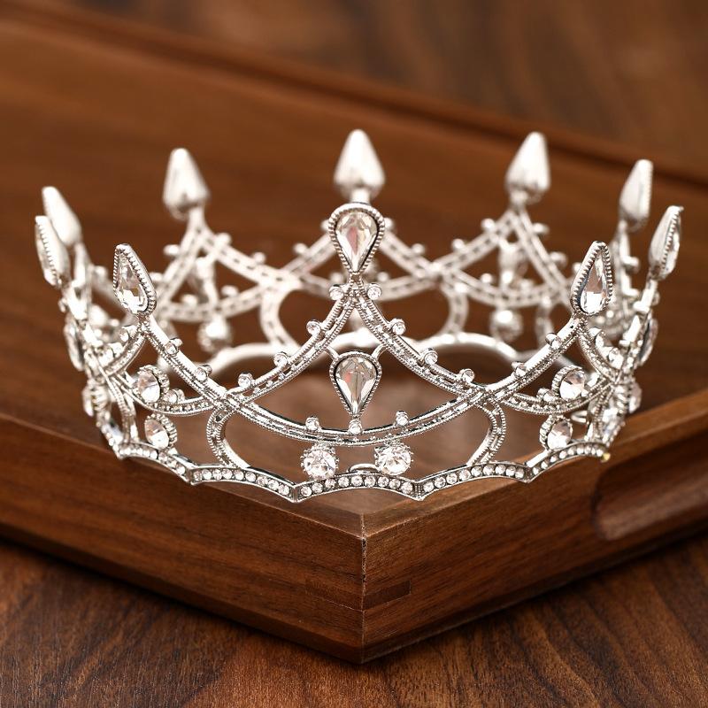 Baroque Crystal Round Crown Tiara Party Rhinestone Prom Diadem Crown for Women Bridal Wedding Hair Accessories Jewelry Crown