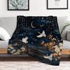 Japanese Crane And Cherry Blossom Flannel Throw Blanket - Ultra-Soft Heavyweight 280GSM All-Season Luxury Bedspread/Couch Cover - Navy Blue, Golden An