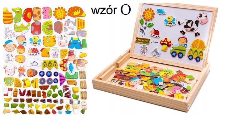 Tablica Magnetyczna Kredowa Drewniana Puzzle Układanka Magnesy 150+ El.