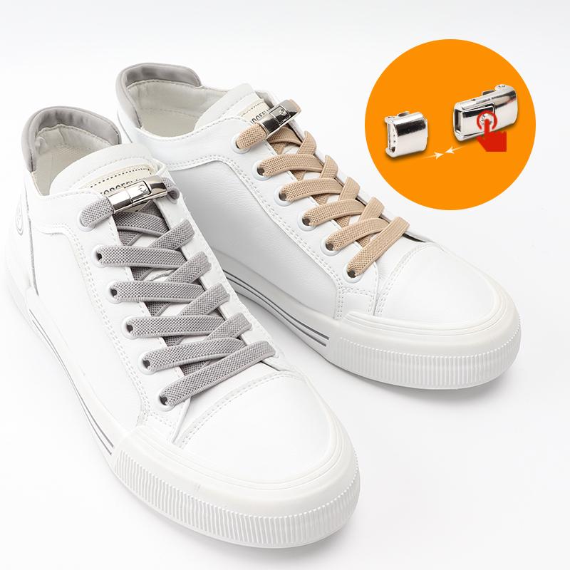New No Tie Shoe Laces Press Lock Shoelaces Without Ties Elastic Laces Sneaker Kids Adult 8MM Widened Flat Shoelace for Shoes
