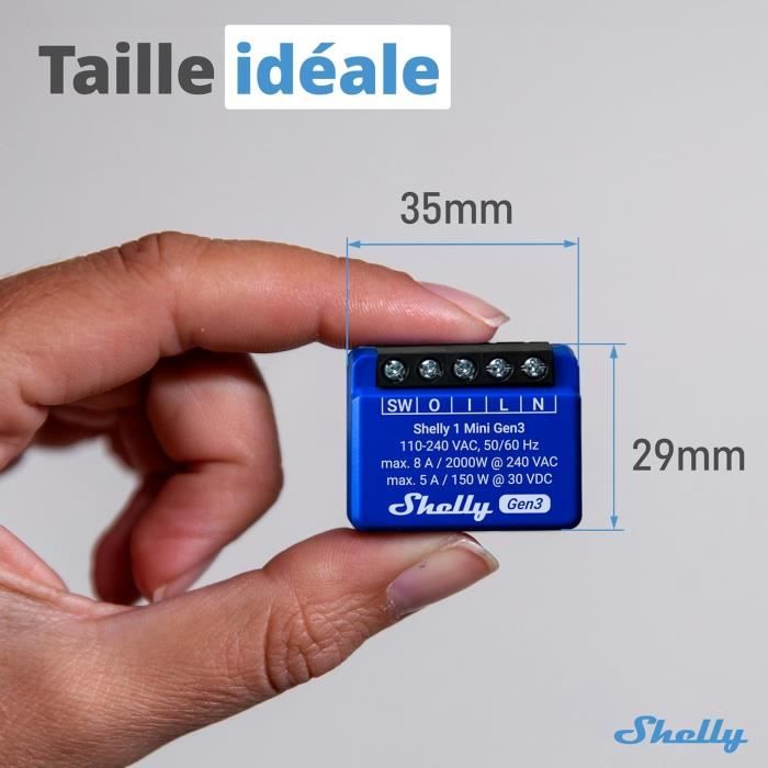 Interrupteur wi-fi - shelly - 1 mini gen3 - 1 canal - 8 a - compatible alexa et google home