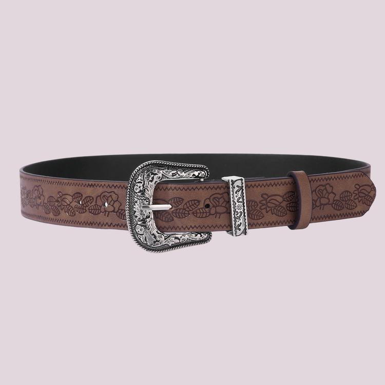 

Summer Subculture Carved Button Head Wide Belt Women S Simple Printed Belt Women S Style Personalized Jeans Belt коричневий