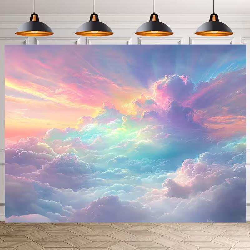 

Dreamy Rainbow Cloud Backdrop Soft Pastel Sky Photography Background for Birthday Party Decor 47.2x31.5inch/120*80cm