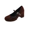 Vintage Mary Jane Shoes Women Spring New Versatile Bow Block Heel Temperament High Heels