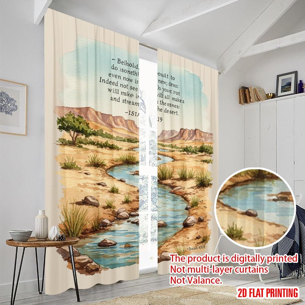 2pcs 2D Flat Printing Curtain Isaiah 43 19 Desert Streams 100% Polyester Fabric Without Electricity Holiday Decorations Use for