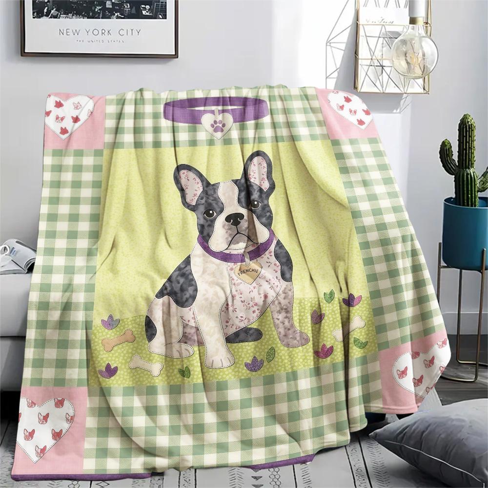 1Pc Cute Dog Patchwork Print Flannel Blanket High Quality Warm Comfortable Cover for All Seasons Perfect for Gifts Home Decor