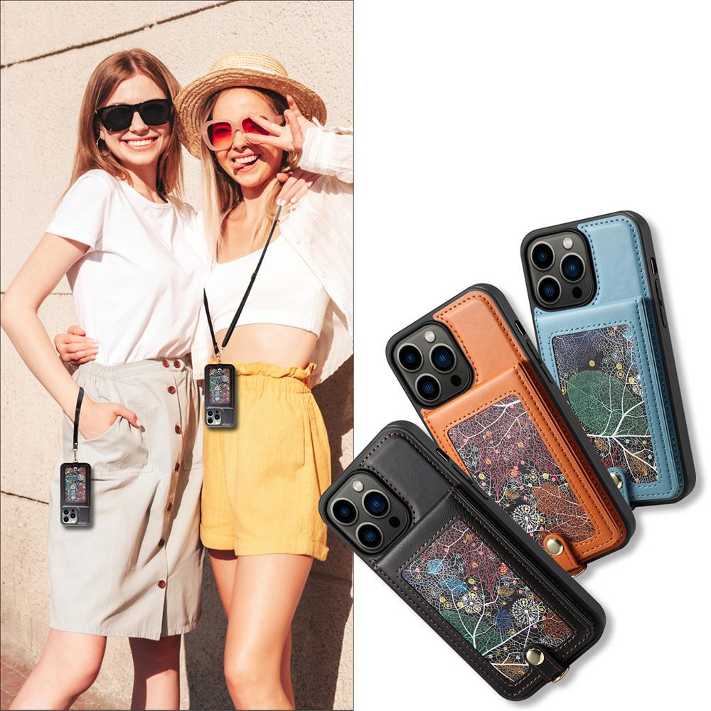 

Композитный материал ПК + ТПУ, матовая кожа, узор в виде листьев, дизайн с несколькими картами, чехол для телефона для iPhone, Samsung, Google