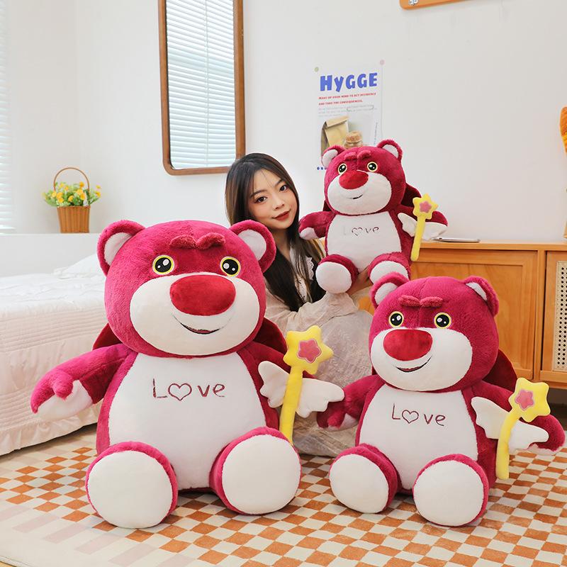 New cute fairy strawberry bear plush toy hand holding fairy stick bear doll soft cute love little pink bear