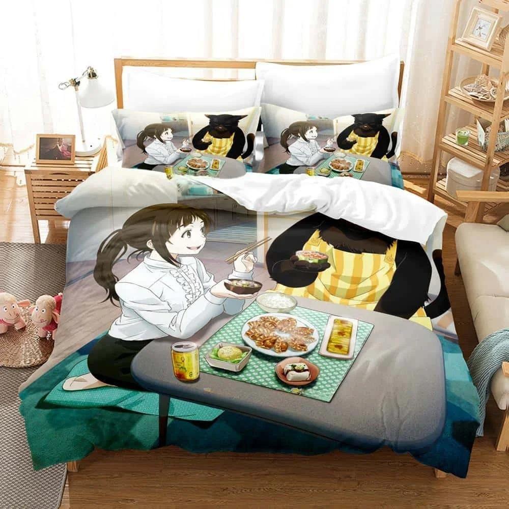 

3D Kawai Мастерский кот снова в депрессии сегодня Комплект постельного белья Мультфильм Аниме комплект из трех предметов Взрослый Детская спальня Пододеяльник Наборы EU Single 135x200cm