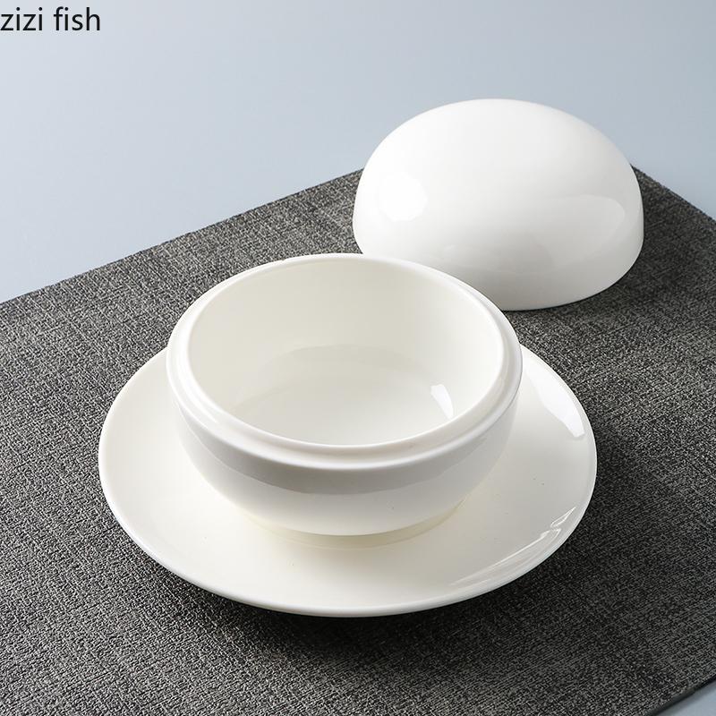 Ceramic Bowl Featured Stew Pot Soup Bowl with Lid Dining Plate Dessert Bowl Fruit Bowls Dim Sum Dish Steamed Egg Cup Ramen Bowls