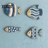 Unique Seaside Cabin Gift 4Pcs/Set Wooden Fish Wall Decor, Coastal Style Art, Distressed Handmade Sculpture Rustic Blue Ornaments for Beach House Home