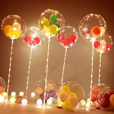 1 Sada LED Balón s Stojanem na Sloup Svítící Průhledný Bobo Balón Stojan LED Řetězová Světla Svatba Narozeninová Oslava Dekorace