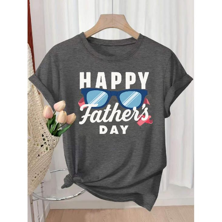 Summer women s tops Father s Day T Shirt - Casual round-neck fiber T Shirt Summer Breathable T Shirt With glasses and tie design Happy Father s S