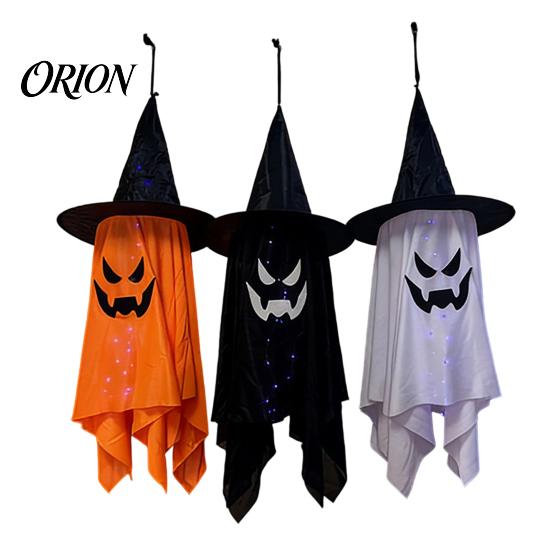 Halloween Yard Art for Decoration Hanging Ghost Decor with Wizard Hat, LED Light Up Colorful Lights Patio Windsock Porch Yard, Outdoor Spooky