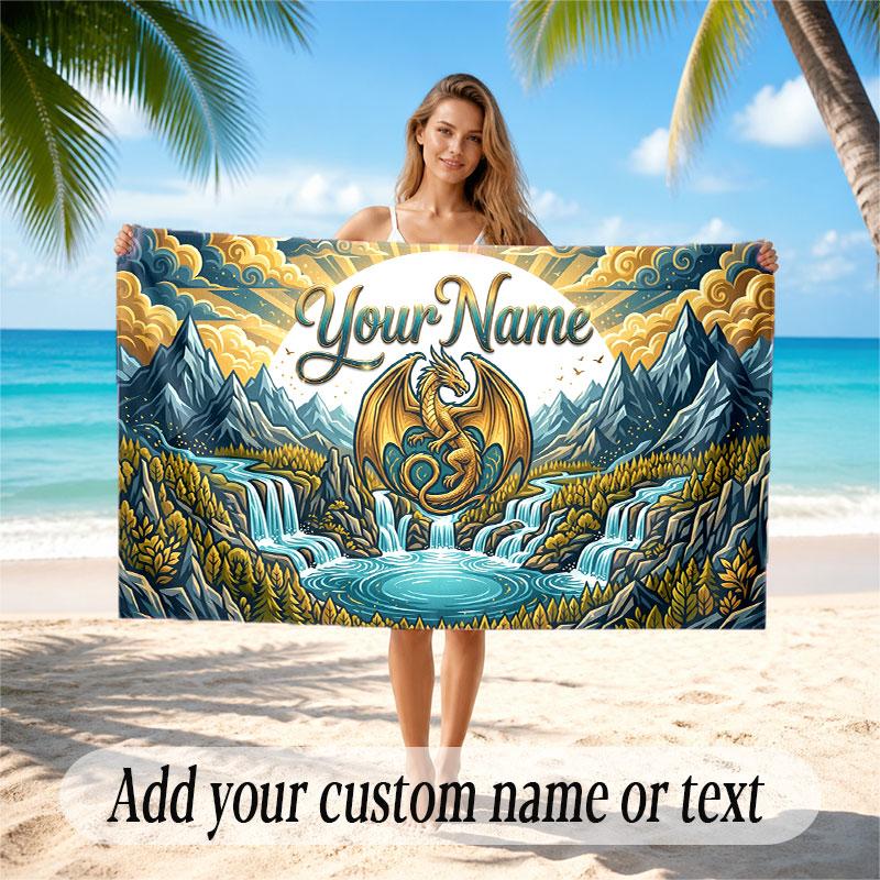Dragon Theme Soft Beach Towel Personalized Custom Name Text Towel Portable for Beach Pool Travel