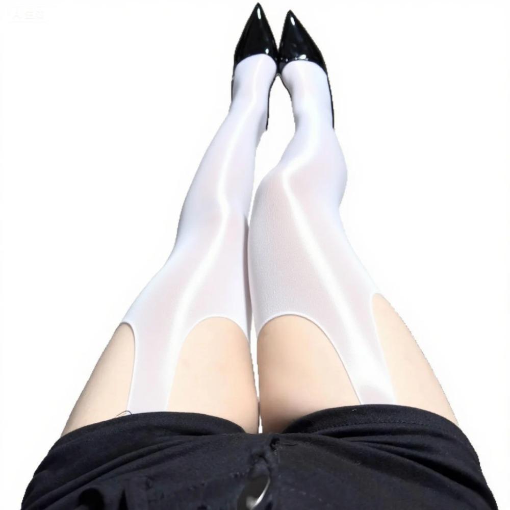 Summer Sexy Hollow Oil-Shiny Stockings High Waisted High Elastic Oil Glossy Pantyhose Shiny Finish Hollow Out Stockings Party