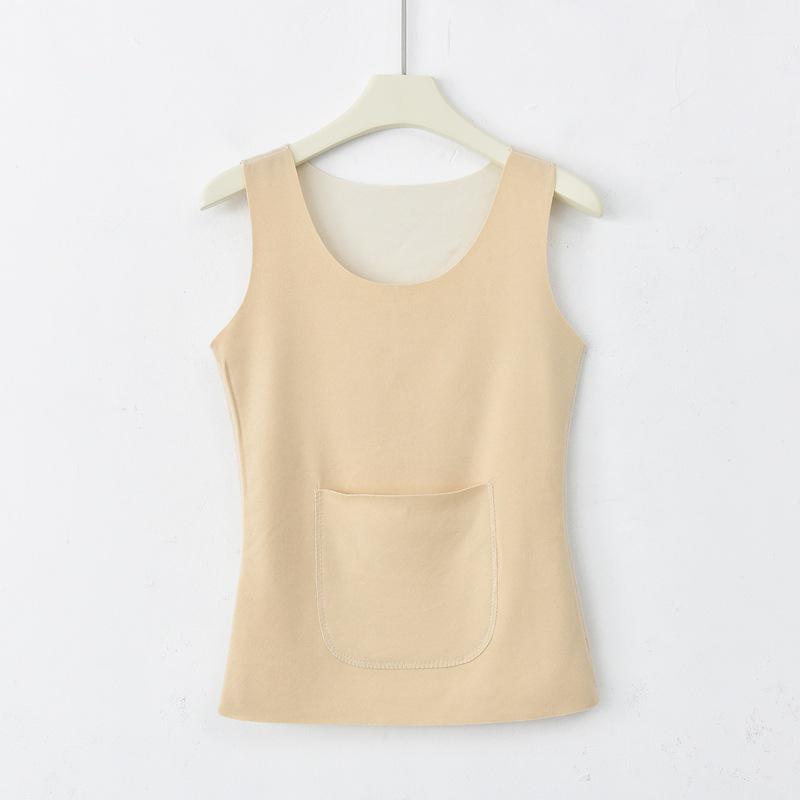 Damska kamizelka z aksamitu z podszewką z polaru i podwójnymi kieszeniami, przytulna warstwa na jesień/zimę