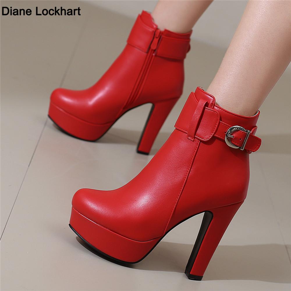 Fashion Women Shoes Fashion Short Boots Autumn Winter Sexy Platform Ankle Boots For Women Black Red Yellow White Lady Shoes Large 34-46