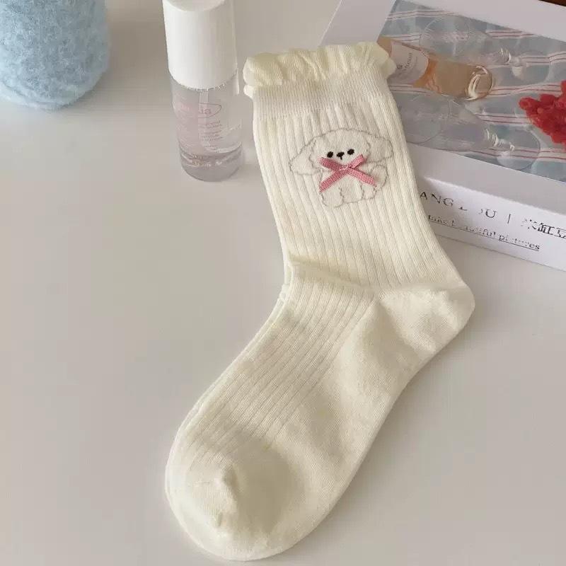 

Socks Girls Thin Cute Dog Girls Socks Bubble Mouth Lace Cartoon Women S Socks Pile Socks Cotton One size fits all молоко, білий колір
