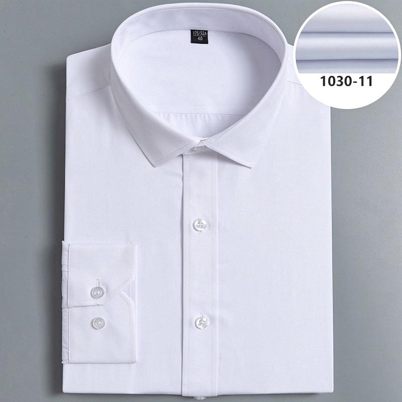 Spring New Men Solid Color Long Sleeve Shirt, Easy Care Business Formal Dress Shirt for Young Men Interview White Shirt