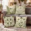 Groen Beige Lente Botanisch Bloemen Dubbelzijdig Bedrukt Sierkussenhoes Kussenhoes Stuk Set voor Bank