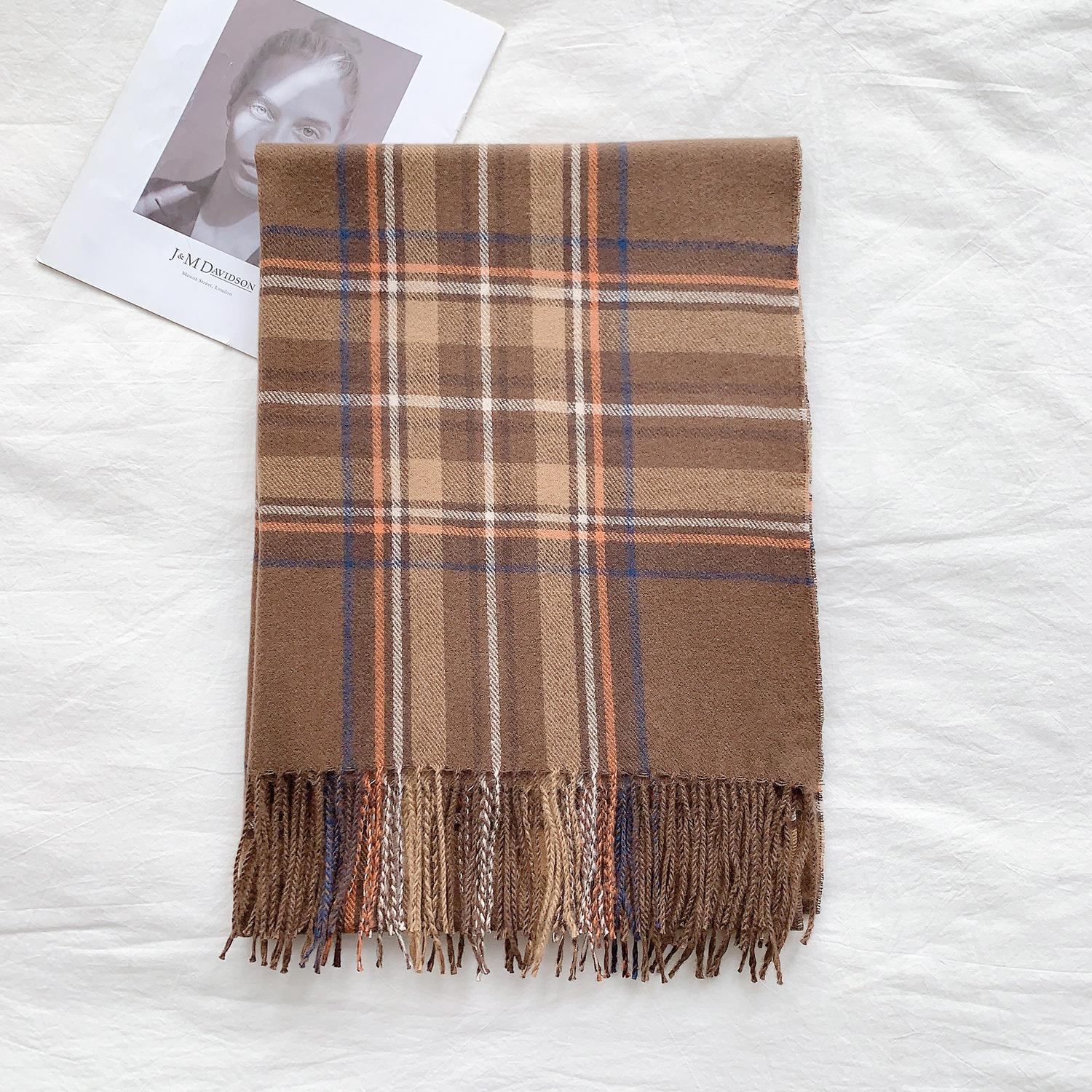 

2024 Осень и зима Новый имитация кашемира клетчатый шарф британский ретро клетчатый бахрома теплый длинный офисный платок шарф для женщин 180*70cm