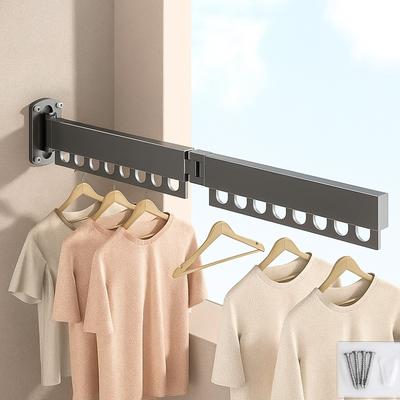Practical Stainless Steel Folding Drying Rack Rust-proof Stable Wall Mount Clothes Hanger Space Saving Telescopic Hanger Balcony