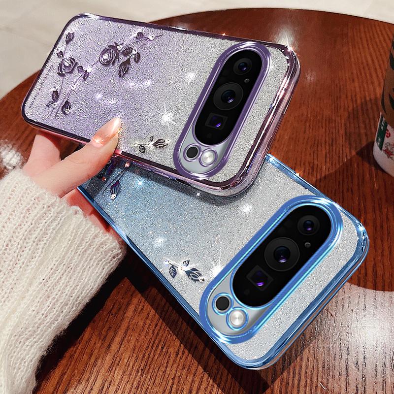 KADEM For Google Pixel 9 Pro XL Gradient Glitter Case Soft TPU Phone Cover with Lanyard