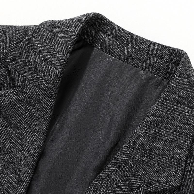 Autumn and Winter Medium and Long Thousand Bird Grid Single-sided Woolen Trench Coat Middle-aged and Young Business Woolen Jacket