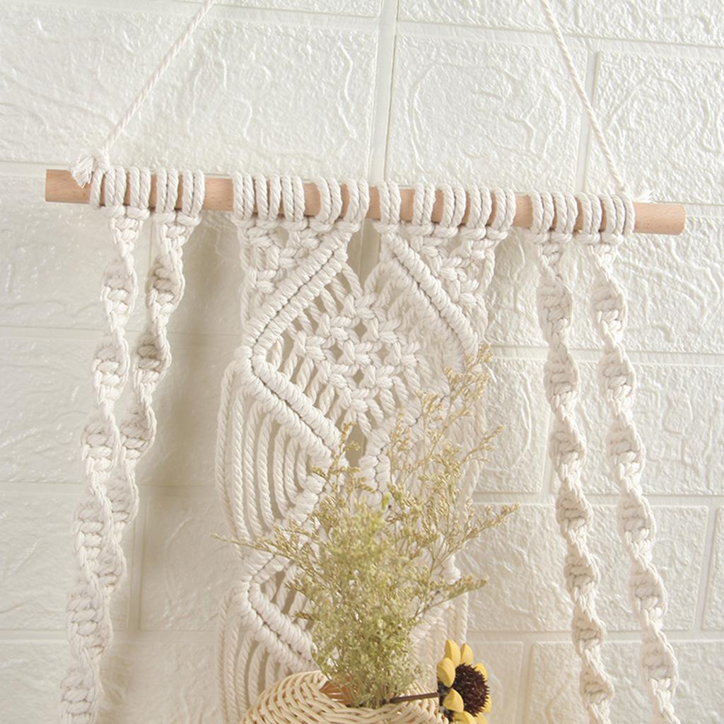 Wooden Floating Shelf Macrame Wall Hanging Shelf Board Bohemian Woven Rope Swing Shelf Home Book Plant Storage Holder Decoration