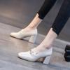 FHC New Soft Women Pumps,High Heels,Loafers Shallow Shoes,Square Toe,Slip On,British Style,Black,Beige,Dropship